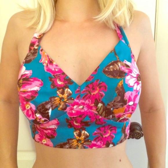 Euc ModCloth Beach Bash tropical floral halter top - Picture 1 of 5